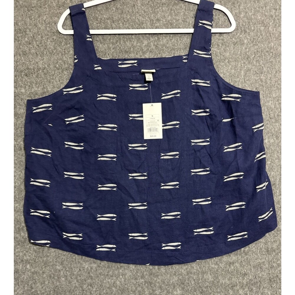 A New Day Women's Blouse Fish Print Blue Navy Small